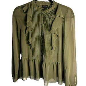 Who What Wear Olive Green Sheer Fabric Girls Top Sku 1055 Size XS